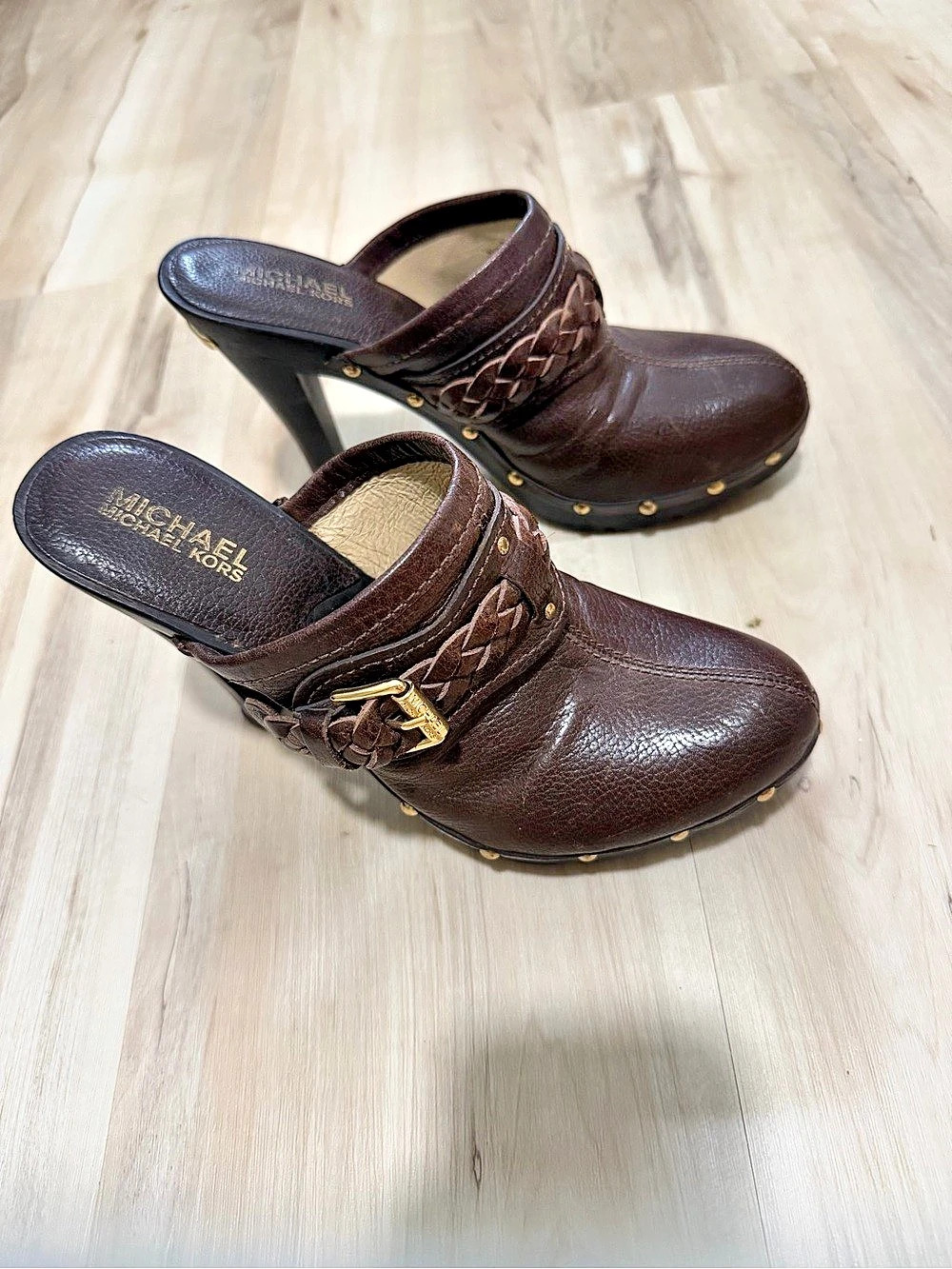 Michael Kors Brown Leather-Look Mules